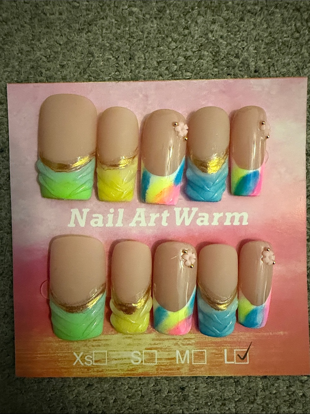 Multi color French tip handmade acrylic press on nails